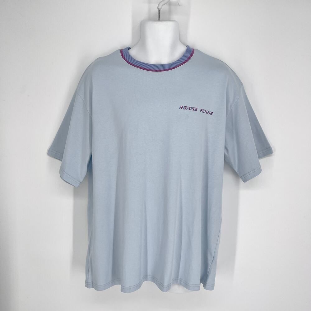 Homme + Femme NEW Logo Tee T-Shirt Mens Sz L Blue Heavy Cotton Short Sleeve